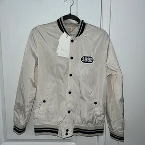 Denim & Flower Cream Bomber Jacket with 1992 Patch